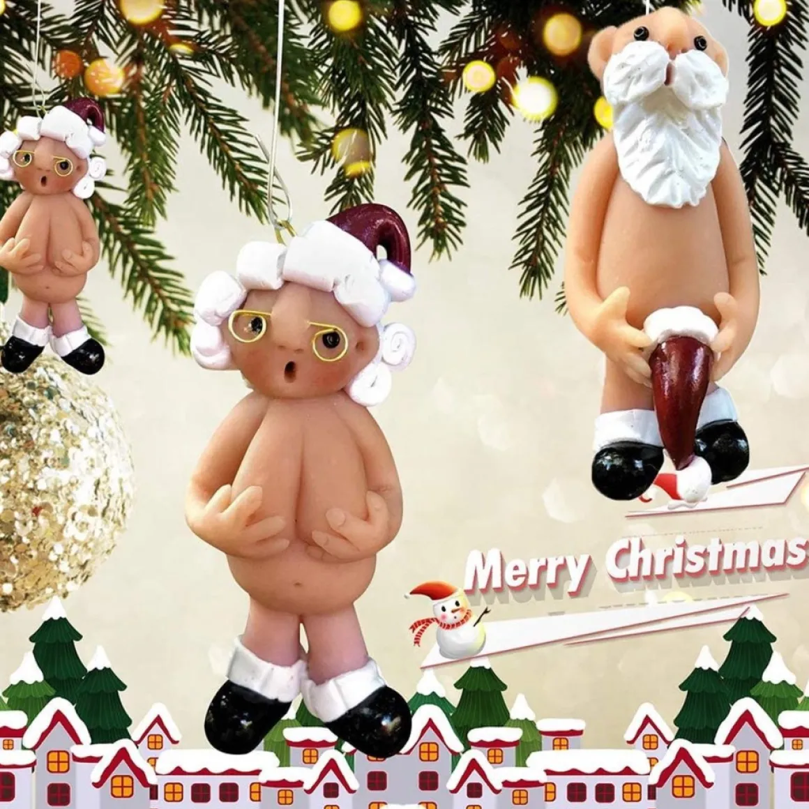 Merkloos Kerstversiering 5 Cm | Opa Oma Kado | Blote Kerstman En Blote Kerstvrouw | Kerstornament | Cadeau Online