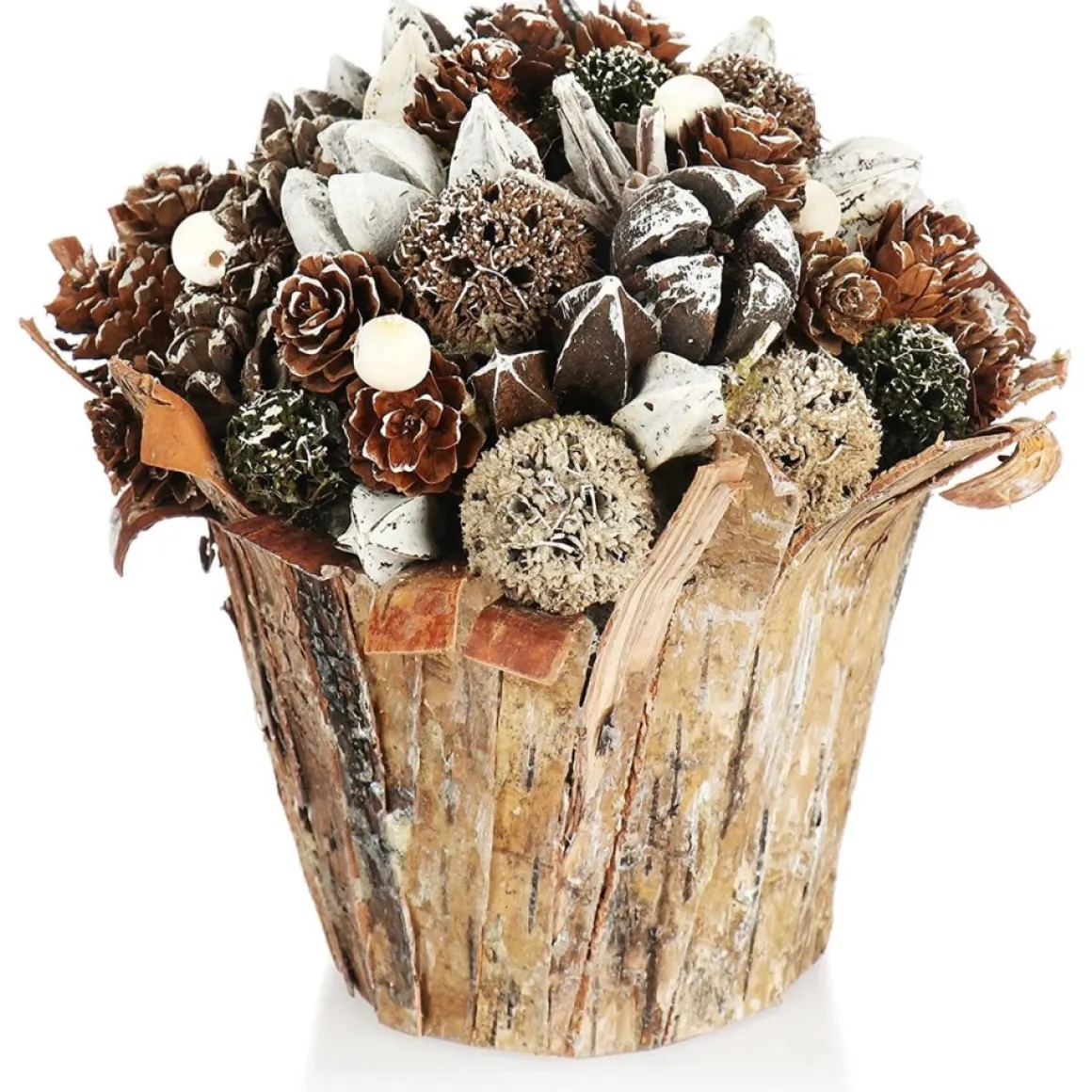 * Kerstversieringen In De Bloempot, Verschillende Soorten Dennenappels In De Decoratieve Schorspot, Handgemaakt Bloemstuk Als Tafeldecoratie (1 Stuk, 18 Cm, Wit, Kralen) Fashion