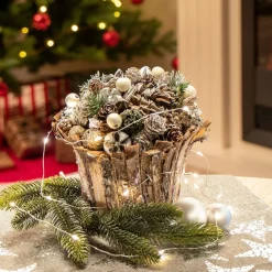* Kerstversieringen In De Bloempot, Verschillende Soorten Dennenappels In De Decoratieve Schorspot, Handgemaakt Bloemstuk Als Tafeldecoratie (1 Stuk, 18 Cm, Wit, Kralen) Fashion