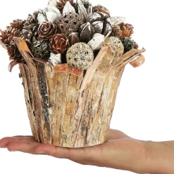 * Kerstversieringen In De Bloempot, Verschillende Soorten Dennenappels In De Decoratieve Schorspot, Handgemaakt Bloemstuk Als Tafeldecoratie (1 Stuk, 18 Cm, Wit, Kralen) Fashion