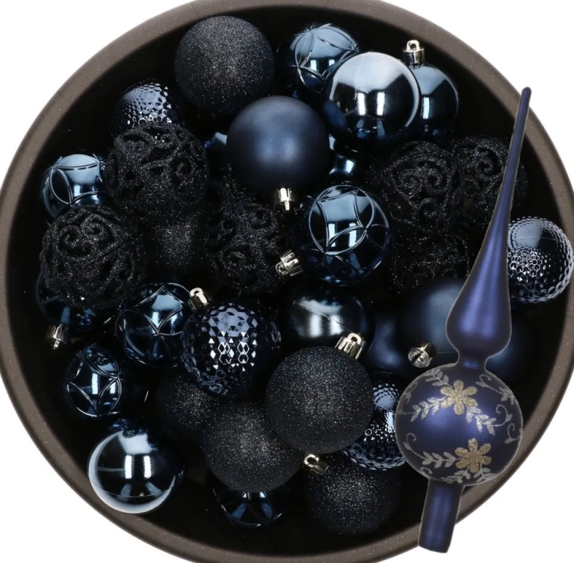 Bellatio Decorations Kerstversiering Set - 38-Dlg - Donkerblauw - Kunststof Kerstballen En Glazen Piek Donkerblauw, Blauw Sale