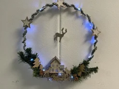 Eigenmerk Home made Kerst / Winter Krans Kleur Naturel Met Verlichting Flash Sale
