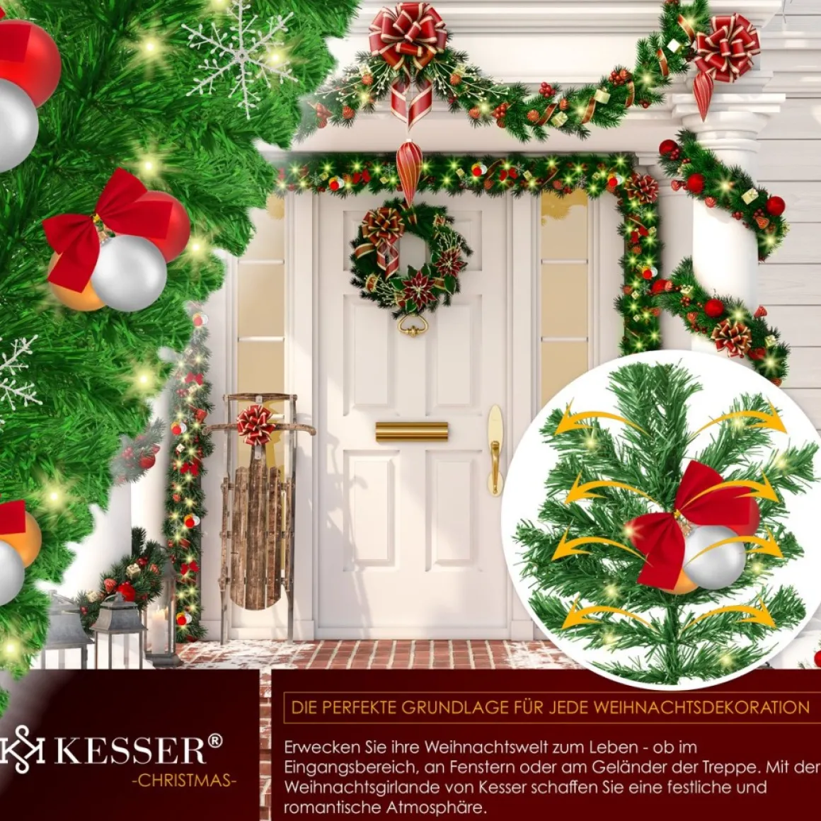 Kesser ® Kerstslinger | Guirlande Met 100 Led's Warmwit Lampjes - Kerstversiering, Kerstguirlande Led Verlichting Voor Kerstboom En Binnen & Buiten, Kerstverlichting Slinger Voor Kerstmis - Groen, 5M / 100 Leds Met Afstandsbediening Sale