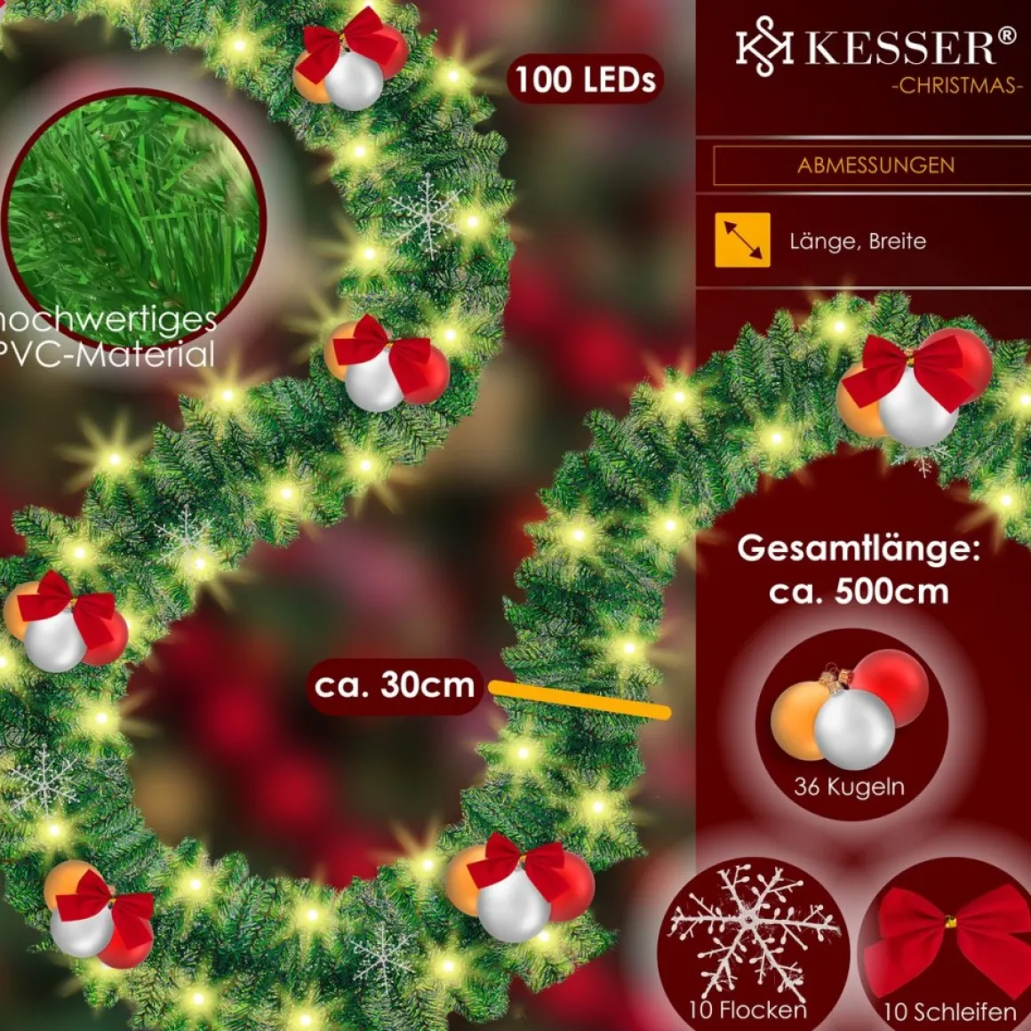Kesser ® Kerstslinger | Guirlande Met 100 Led's Warmwit Lampjes - Kerstversiering, Kerstguirlande Led Verlichting Voor Kerstboom En Binnen & Buiten, Kerstverlichting Slinger Voor Kerstmis - Groen, 5M / 100 Leds Met Afstandsbediening Sale