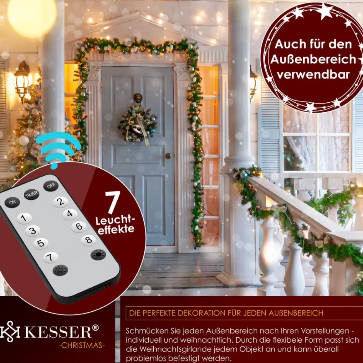 Kesser ® Kerstslinger | Guirlande Met 100 Led's Warmwit Lampjes - Kerstversiering, Kerstguirlande Led Verlichting Voor Kerstboom En Binnen & Buiten, Kerstverlichting Slinger Voor Kerstmis - Groen, 5M / 100 Leds Met Afstandsbediening Sale