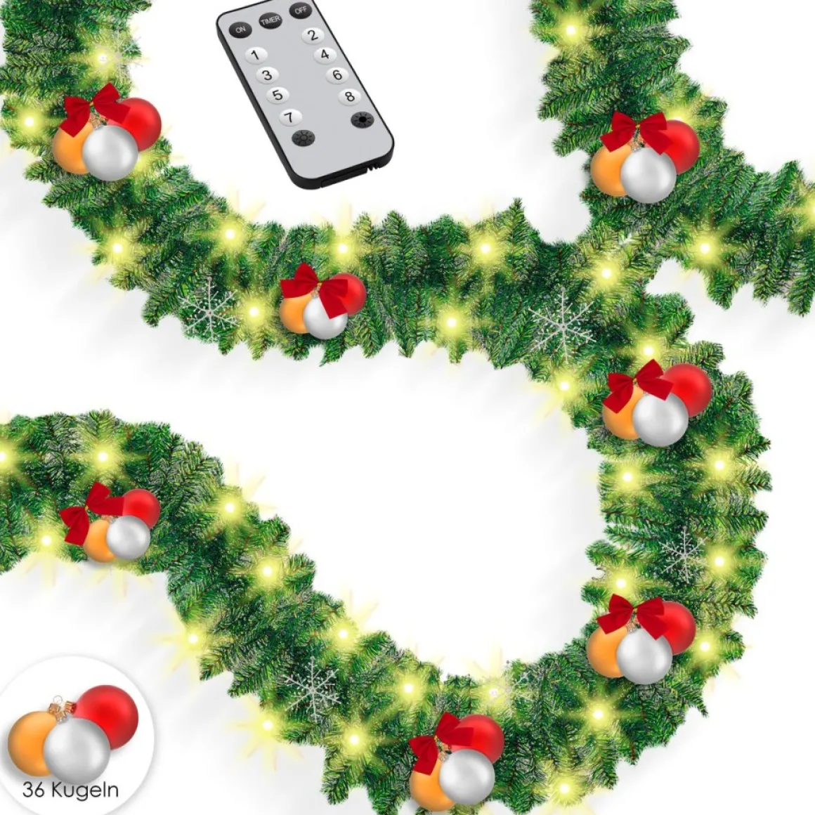 Kesser ® Kerstslinger | Guirlande Met 100 Led's Warmwit Lampjes - Kerstversiering, Kerstguirlande Led Verlichting Voor Kerstboom En Binnen & Buiten, Kerstverlichting Slinger Voor Kerstmis - Groen, 5M / 100 Leds Met Afstandsbediening Sale