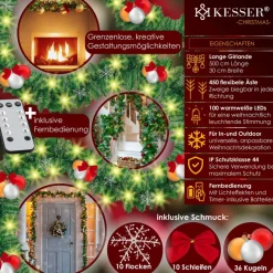 Kesser ® Kerstslinger | Guirlande Met 100 Led's Warmwit Lampjes - Kerstversiering, Kerstguirlande Led Verlichting Voor Kerstboom En Binnen & Buiten, Kerstverlichting Slinger Voor Kerstmis - Groen, 5M / 100 Leds Met Afstandsbediening Sale