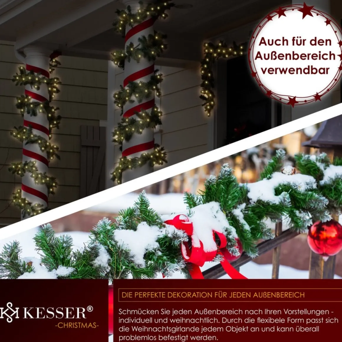 Kesser ® Kerstslinger | Guirlande Met 100 Led's Warmwit Lampjes - Kerstversiering, Kerstguirlande Led Verlichting Voor Kerstboom En Binnen & Buiten, Kerstverlichting Slinger Voor Kerstmis - Groen, 5M / 100 Leds Hot