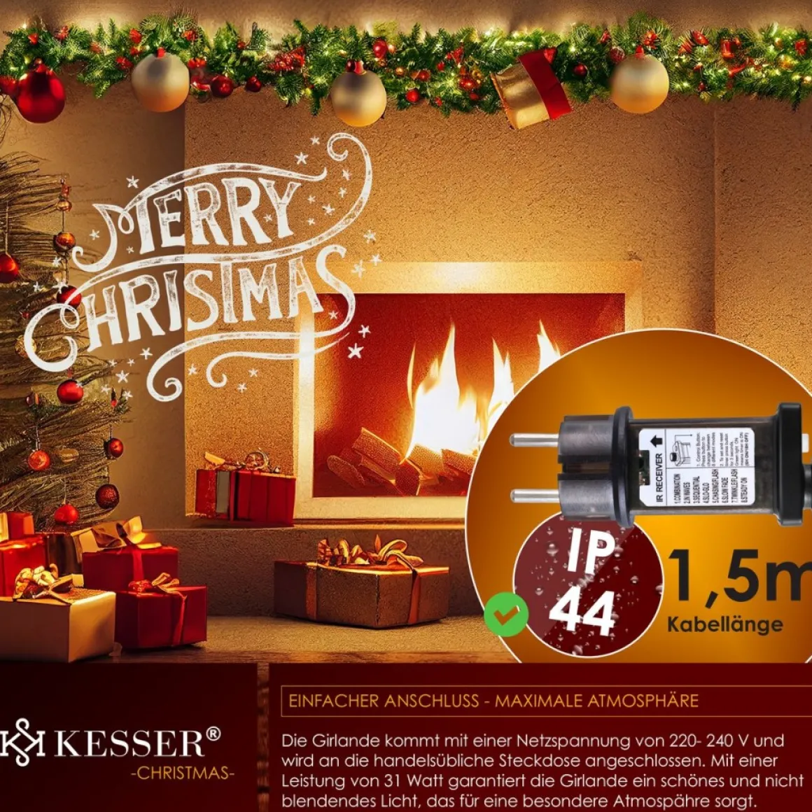 Kesser ® Kerstslinger | Guirlande Met 100 Led's Warmwit Lampjes - Kerstversiering, Kerstguirlande Led Verlichting Voor Kerstboom En Binnen & Buiten, Kerstverlichting Slinger Voor Kerstmis - Groen, 5M / 100 Leds Hot