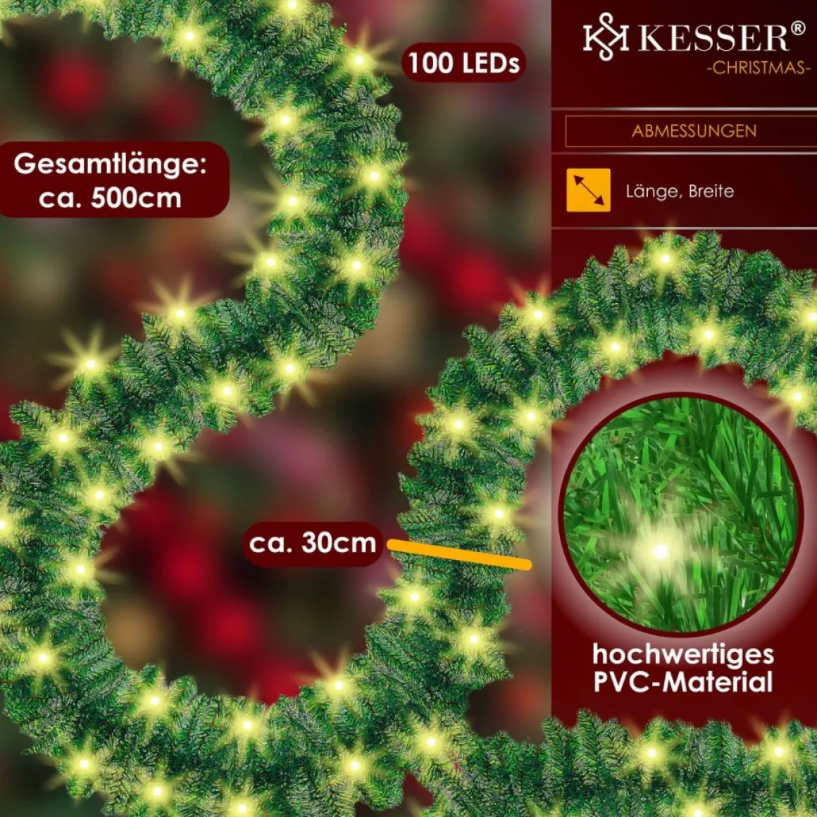 Kesser ® Kerstslinger | Guirlande Met 100 Led's Warmwit Lampjes - Kerstversiering, Kerstguirlande Led Verlichting Voor Kerstboom En Binnen & Buiten, Kerstverlichting Slinger Voor Kerstmis - Groen, 5M / 100 Leds Hot