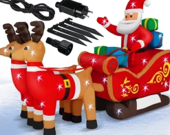 Kesser ® Opblaasbare Kerstman Met Slee Xl Led Verlicht - Kerstman Pop Met Rendier Kerstverlichting Incl. Bevestigingsmateriaal Kerstversiering Kerstdecoratie New