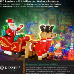 Kesser ® Opblaasbare Kerstman Met Slee Xl Led Verlicht - Kerstman Pop Met Rendier Kerstverlichting Incl. Bevestigingsmateriaal Kerstversiering Kerstdecoratie New
