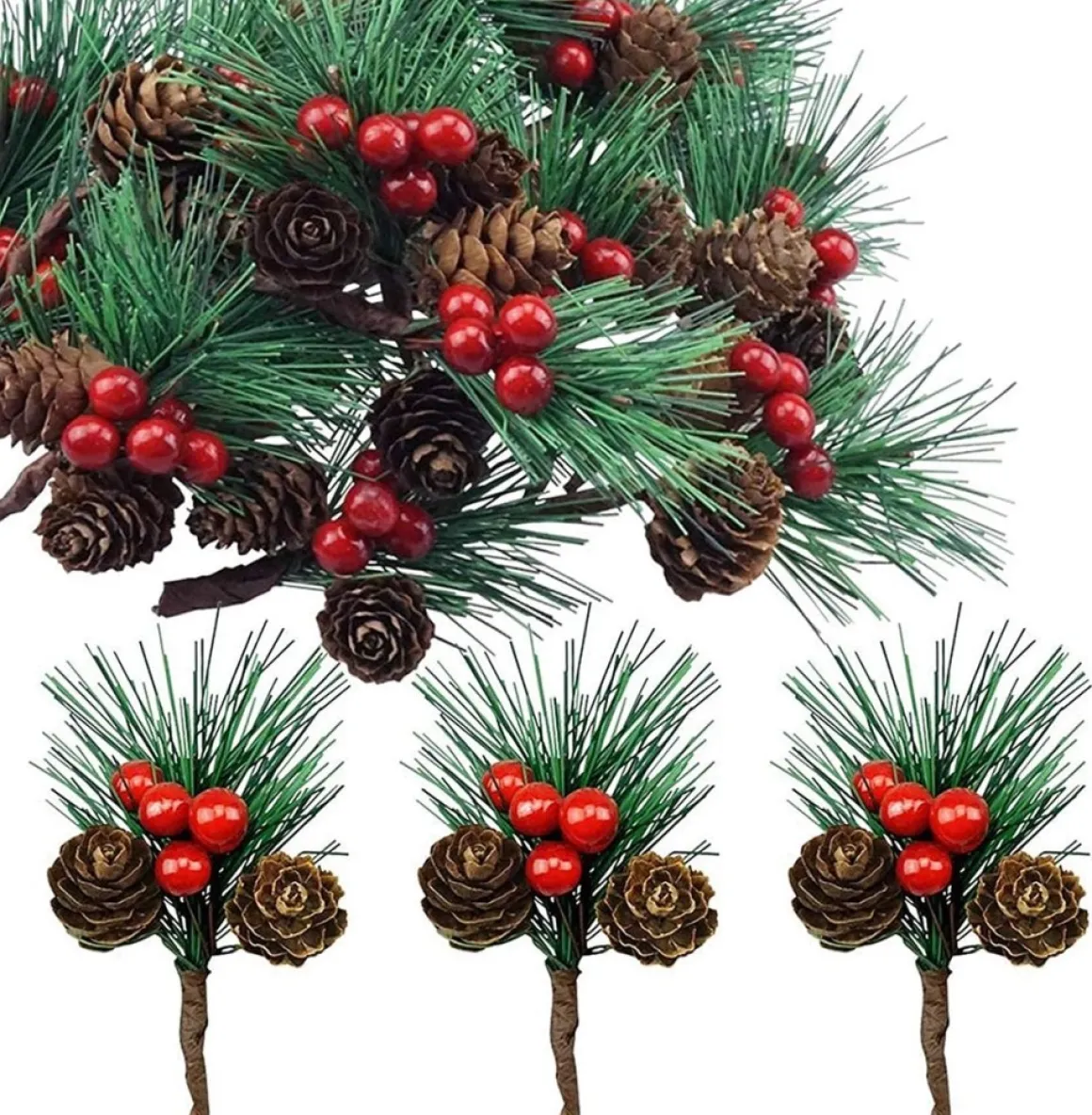 KIARA 20 Stuks Kleine Kunstmatige Dennentakken Met Bessen En Dennenappels Ideaal Voor Kerstdecoratie Kerstdecoratie Adventsdecoratie Buiten Binnen Zelf Maken Knutselen Adventkrans Advent Tafeldecoratie Store