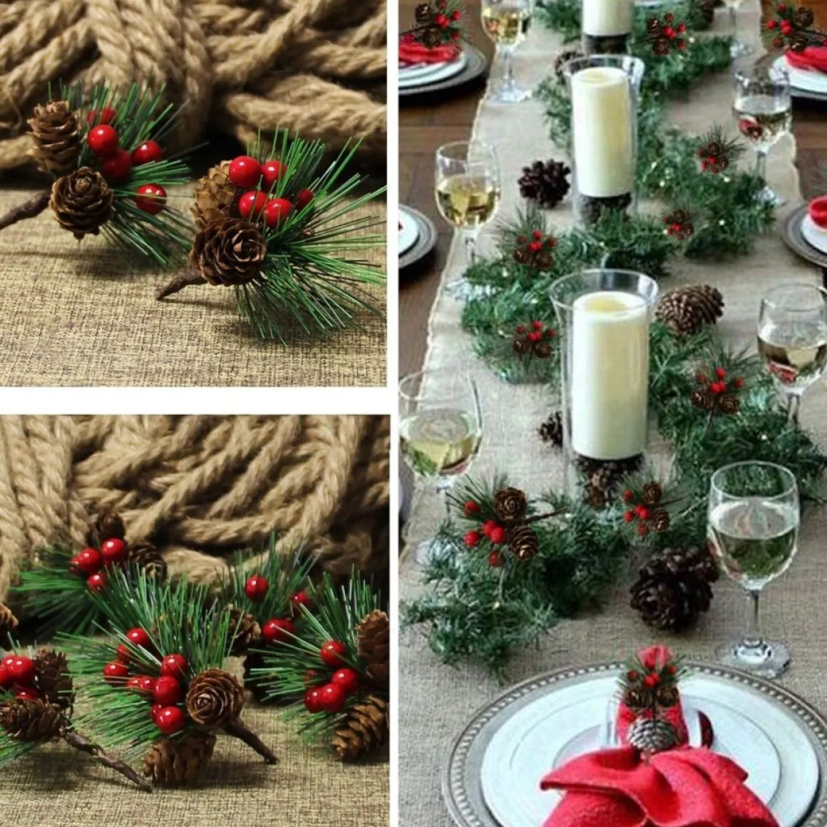 KIARA 20 Stuks Kleine Kunstmatige Dennentakken Met Bessen En Dennenappels Ideaal Voor Kerstdecoratie Kerstdecoratie Adventsdecoratie Buiten Binnen Zelf Maken Knutselen Adventkrans Advent Tafeldecoratie Store