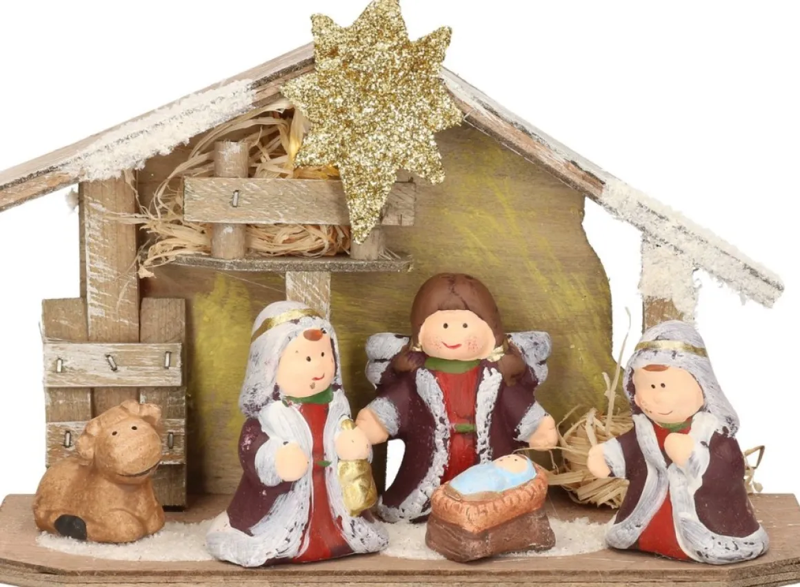 Cosyu0026Trendy Kinder/Kinderkamer Kerststal Met Beelden/Figuren En Licht 23 X 8,5 X 16 Cm - Kerststalletjes/Kerststallen Met Verlichting Hot