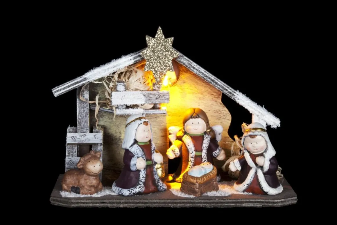 Cosyu0026Trendy Kinder/Kinderkamer Kerststal Met Beelden/Figuren En Licht 23 X 8,5 X 16 Cm - Kerststalletjes/Kerststallen Met Verlichting Hot
