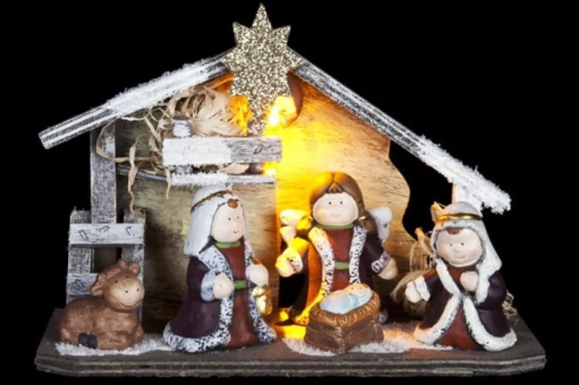 Cosyu0026Trendy Kinder/Kinderkamer Kerststal Met Beelden/Figuren En Licht 23 X 8,5 X 16 Cm - Kerststalletjes/Kerststallen Met Verlichting Hot