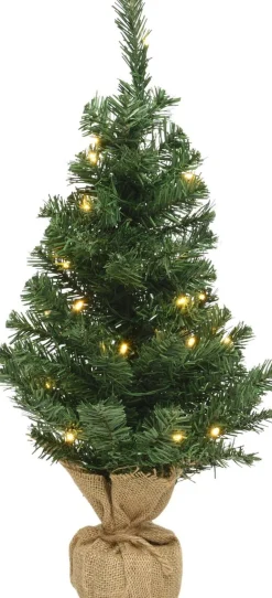 Everlands Kunstkerstbomen^Kleine Volle Kerstboom In Jute Zak 45 Cm - Kunst Kerstbomen / Kunstbomen- Met 10 Lampjes - Op Batterijen