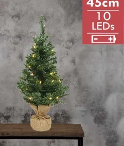 Everlands Kunstkerstbomen^Kleine Volle Kerstboom In Jute Zak 45 Cm - Kunst Kerstbomen / Kunstbomen- Met 10 Lampjes - Op Batterijen