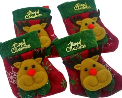 Knaak Kerstsok Rendier Voor Bestek En/Of In De Kerstboom - 4 Stuks - Kerstdecoratie Veelkleurig Rendier, Rood, Bruin 4 Shop