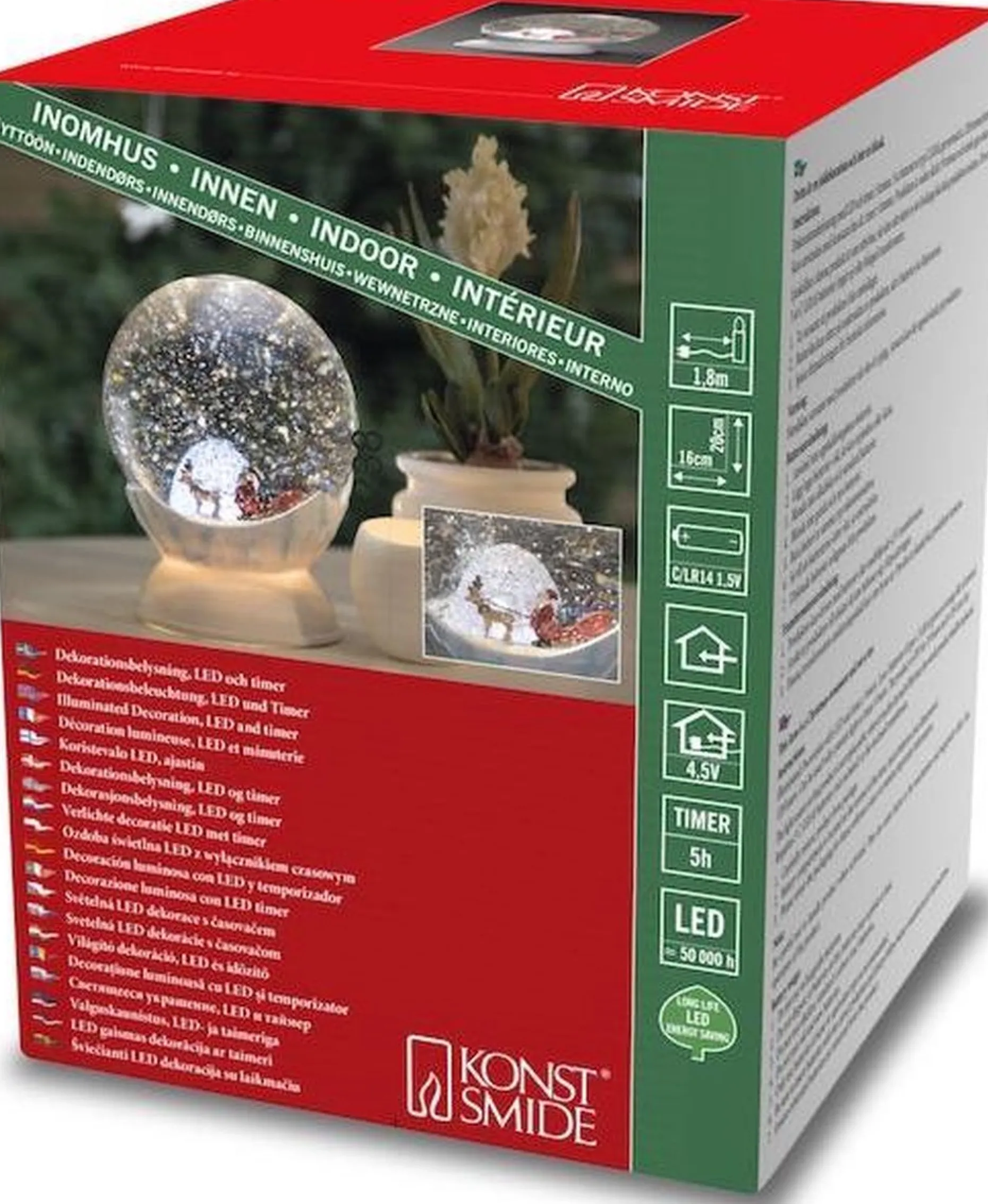 Konst Smide Verlichte Kerstfiguren^ Sneeuwbol O15Cm Groot Electronisch Met Licht Kerstman Slee Rendier Iglo Noordpool Decoratie Kerstverlichting