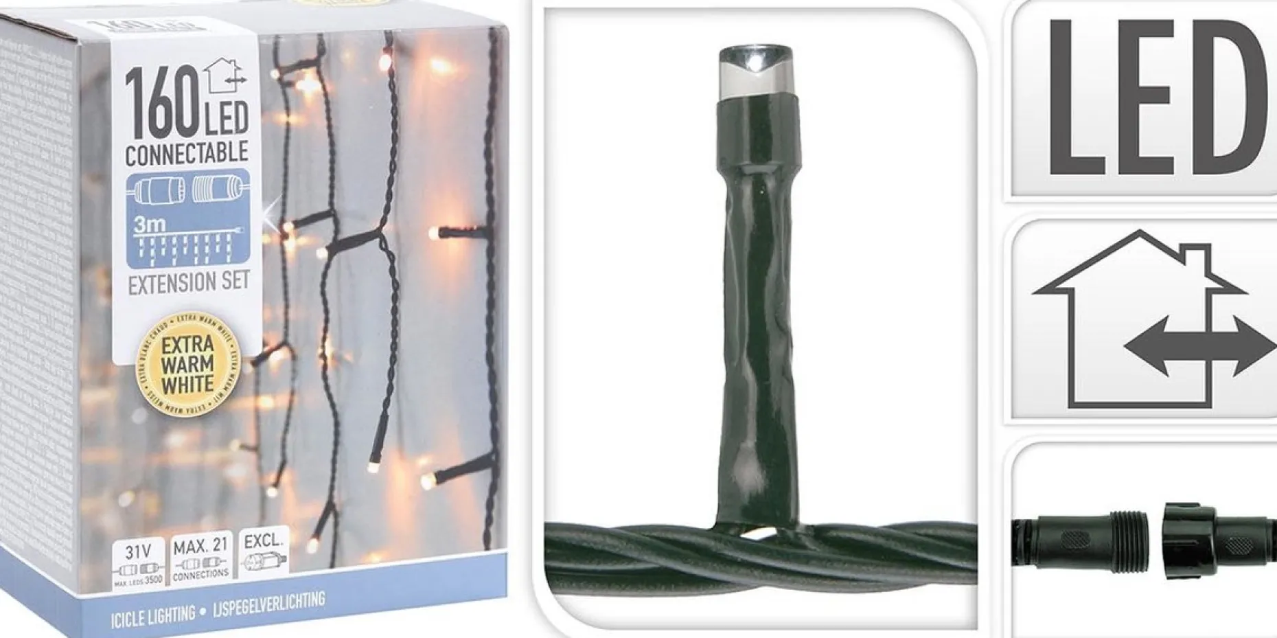 Nampook Lichtgordijnen^Koppelbare Ijspegelverlichting - 160 Led - 3M - Warm Wit Binnen/Buiten Verlichting