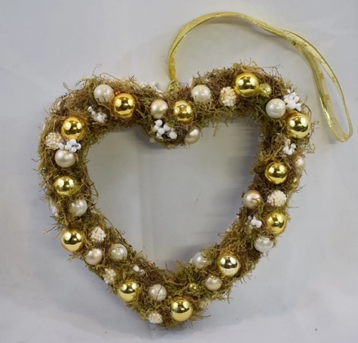* Krans, Kerstkrans, Hart, Wit-Goud, 100% Natuurproduct, 25 X 25 Cm Online