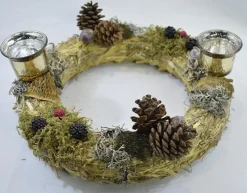 * Krans (Kerst) Met 2 Waxinelichtjeshouders - O 30 Cm, 100% Natuurproduct Flash Sale