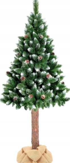 Viking Choice Kunstkerstbomen^Kunstkerstboom - 180 Cm - Met Houten Stam - Sneeuw En Dennenappels
