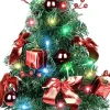 Selwo Kunstkerstbomen^Kunstkerstboom, 50 Cm, Met Warmwitte En Meerkleurige Lichten En Kleine Rode Ornamenten, Perfecte Kerstdecoratie Voor Tafel En Bureau, Rood