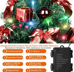 Selwo Kunstkerstbomen^Kunstkerstboom, 50 Cm, Met Warmwitte En Meerkleurige Lichten En Kleine Rode Ornamenten, Perfecte Kerstdecoratie Voor Tafel En Bureau, Rood