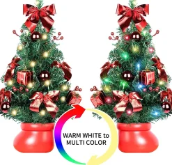 Selwo Kunstkerstbomen^Kunstkerstboom, 50 Cm, Met Warmwitte En Meerkleurige Lichten En Kleine Rode Ornamenten, Perfecte Kerstdecoratie Voor Tafel En Bureau, Rood