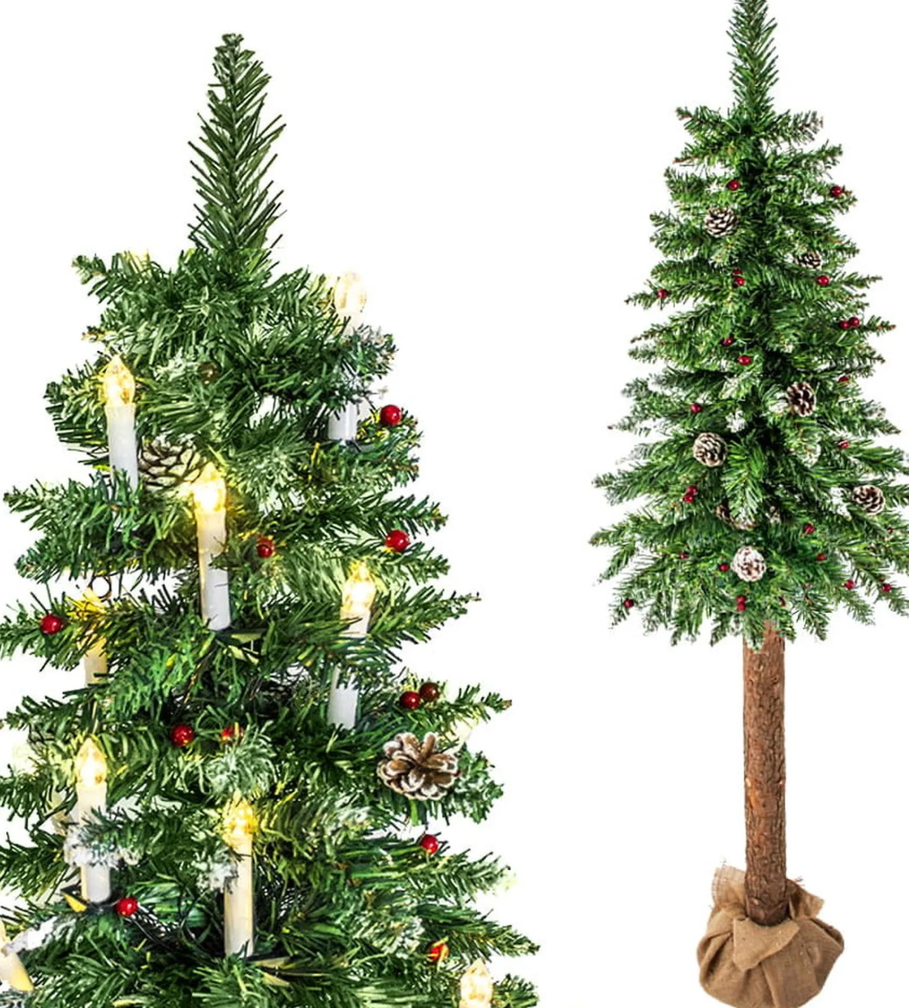 Viking Choice Kunstkerstbomen^Kunst Kerstboom Met Houten Stam – 220 Cm + Sneeuw & Versiering