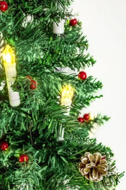 Viking Choice Kunstkerstbomen^Kunst Kerstboom Met Houten Stam – 220 Cm + Sneeuw & Versiering