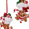 Kurt S. Adler Kerstornament - Pepermunt Swirl Gingerbread Mannetjes - Set Van 2 - Rood Bruin Wit - 9Cm Fashion