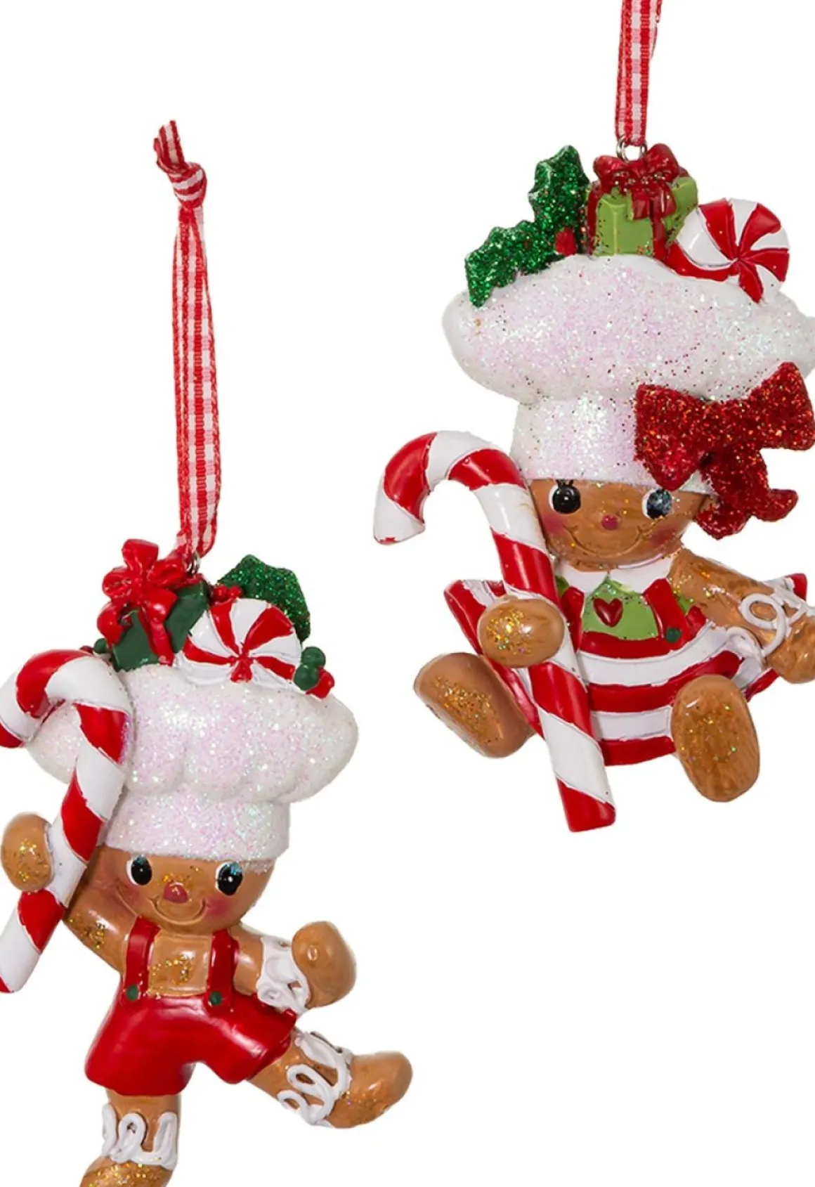 Kurt S. Adler Kerstornament - Pepermunt Swirl Gingerbread Mannetjes - Set Van 2 - Rood Bruin Wit - 9Cm Fashion