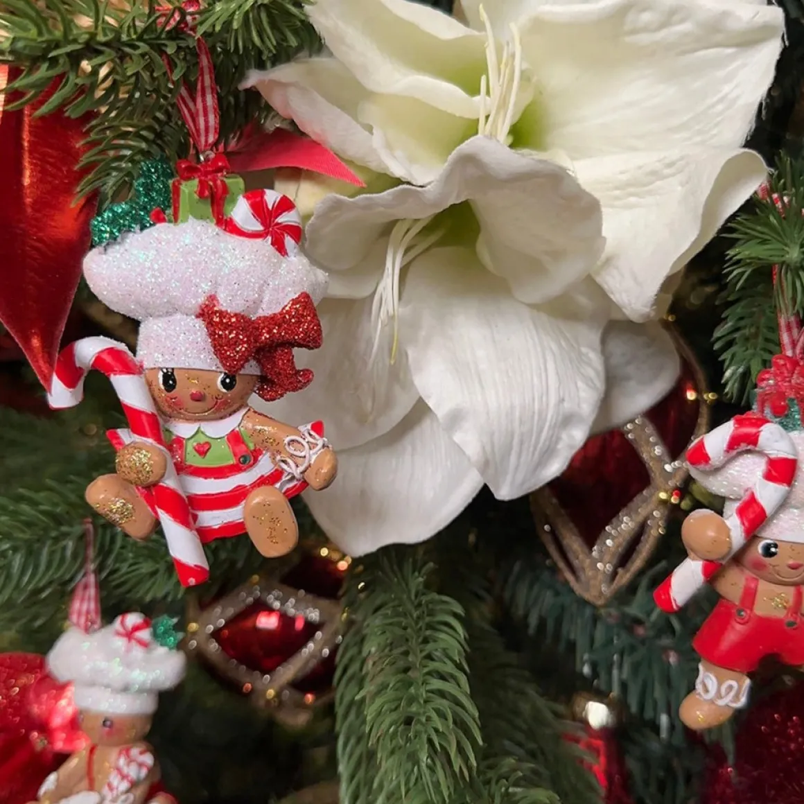Kurt S. Adler Kerstornament - Pepermunt Swirl Gingerbread Mannetjes - Set Van 2 - Rood Bruin Wit - 9Cm Fashion