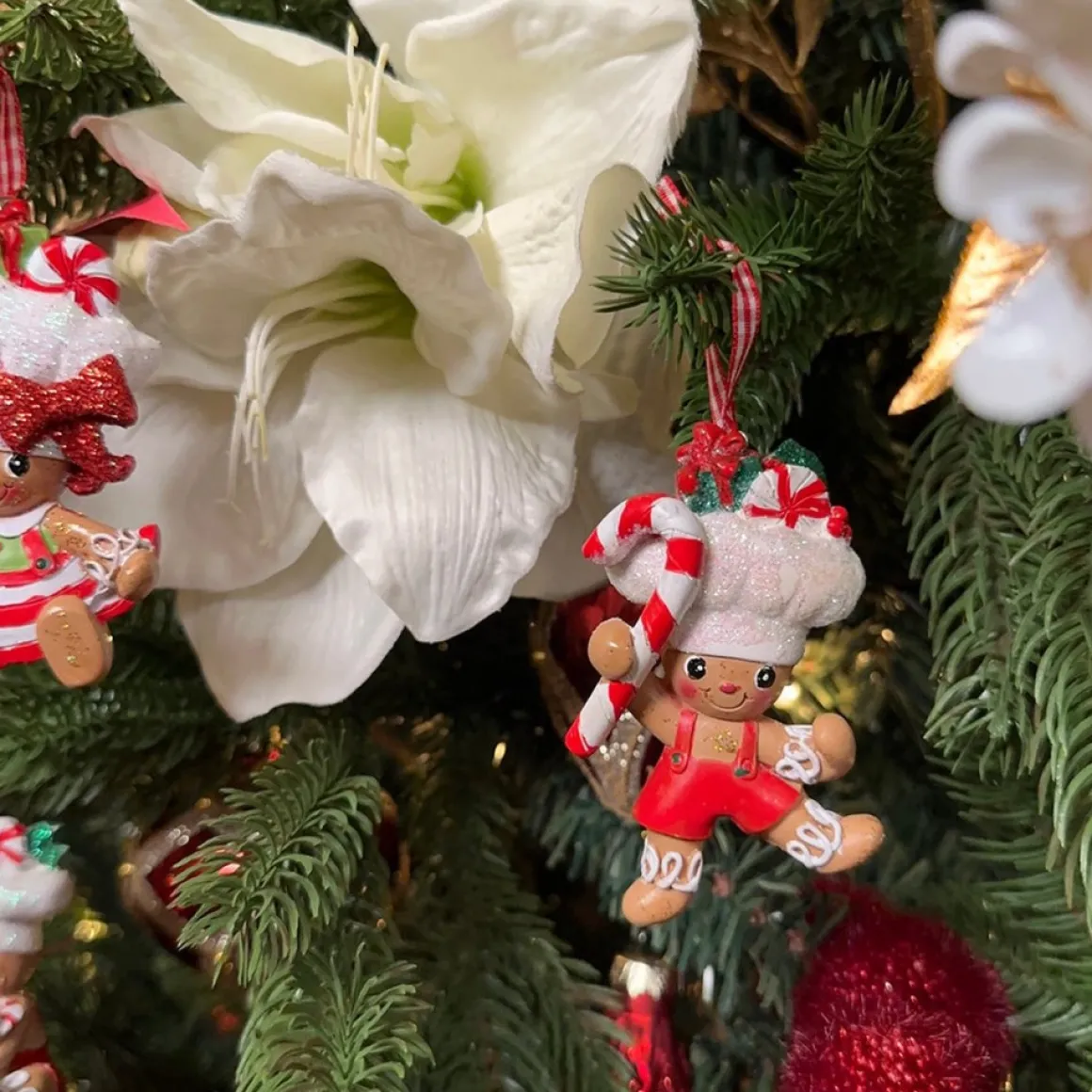 Kurt S. Adler Kerstornament - Pepermunt Swirl Gingerbread Mannetjes - Set Van 2 - Rood Bruin Wit - 9Cm Fashion