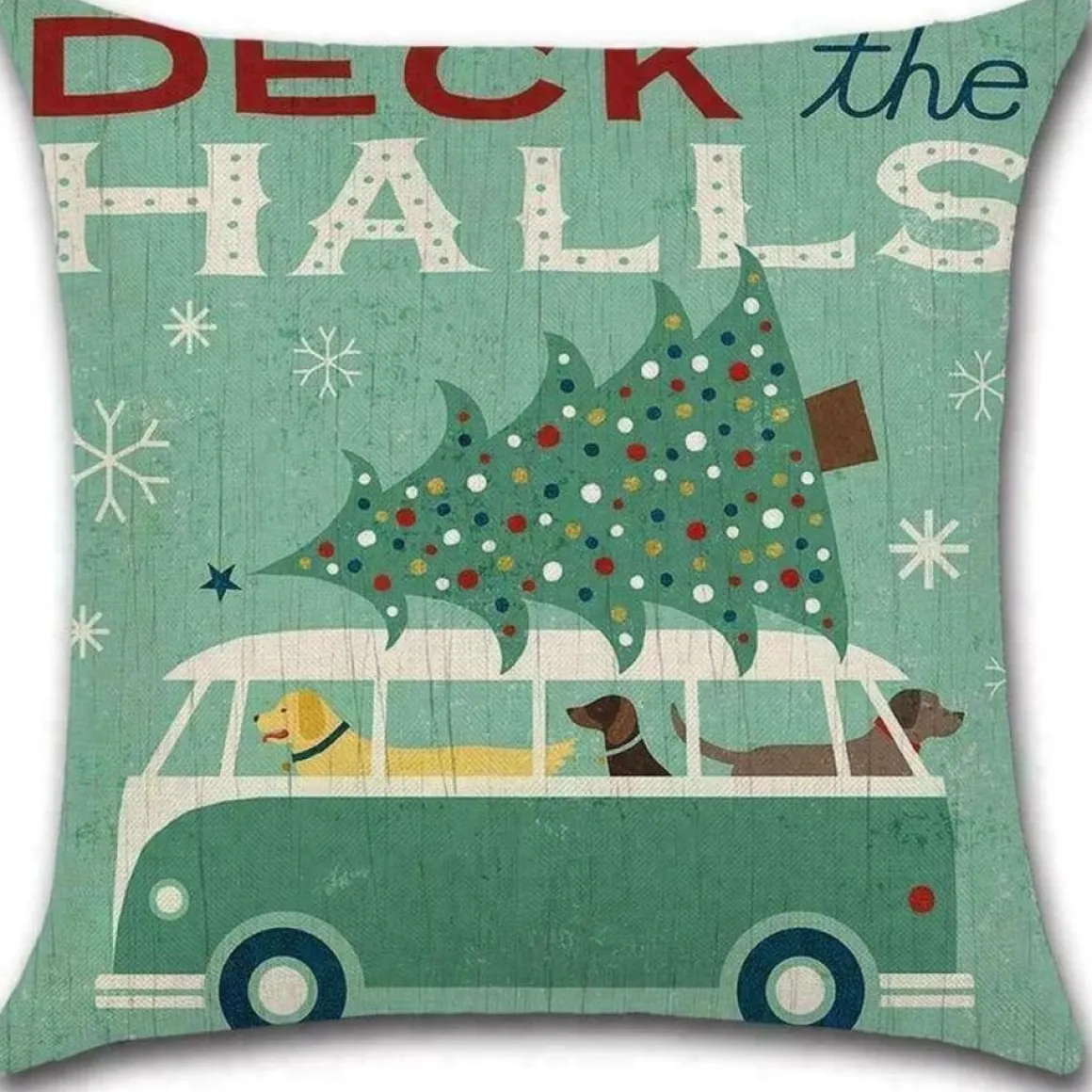 By Javy Kussenhoes Kerst - Volkswagen Familie Boom - Kussenhoes - Kerst - 45X45 Cm - Sierkussen - Polyester Groentinten, Wit, Rood Discount