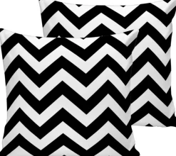 De Groen Home Kussenhoes 2 Stuks - Zwart Zigzag -Velvet- 45X45 - Fluweel Kussensloop - Aan Beide Zijden Bedrukt Wit / Zwart Hot