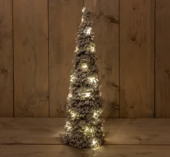 Anna's Collection Verlichte Kerstfiguren^Led Kegel Kerstbomen - 2X Stuks - Besneeuwd - 40 En 60 Cm - Kerstverlichting