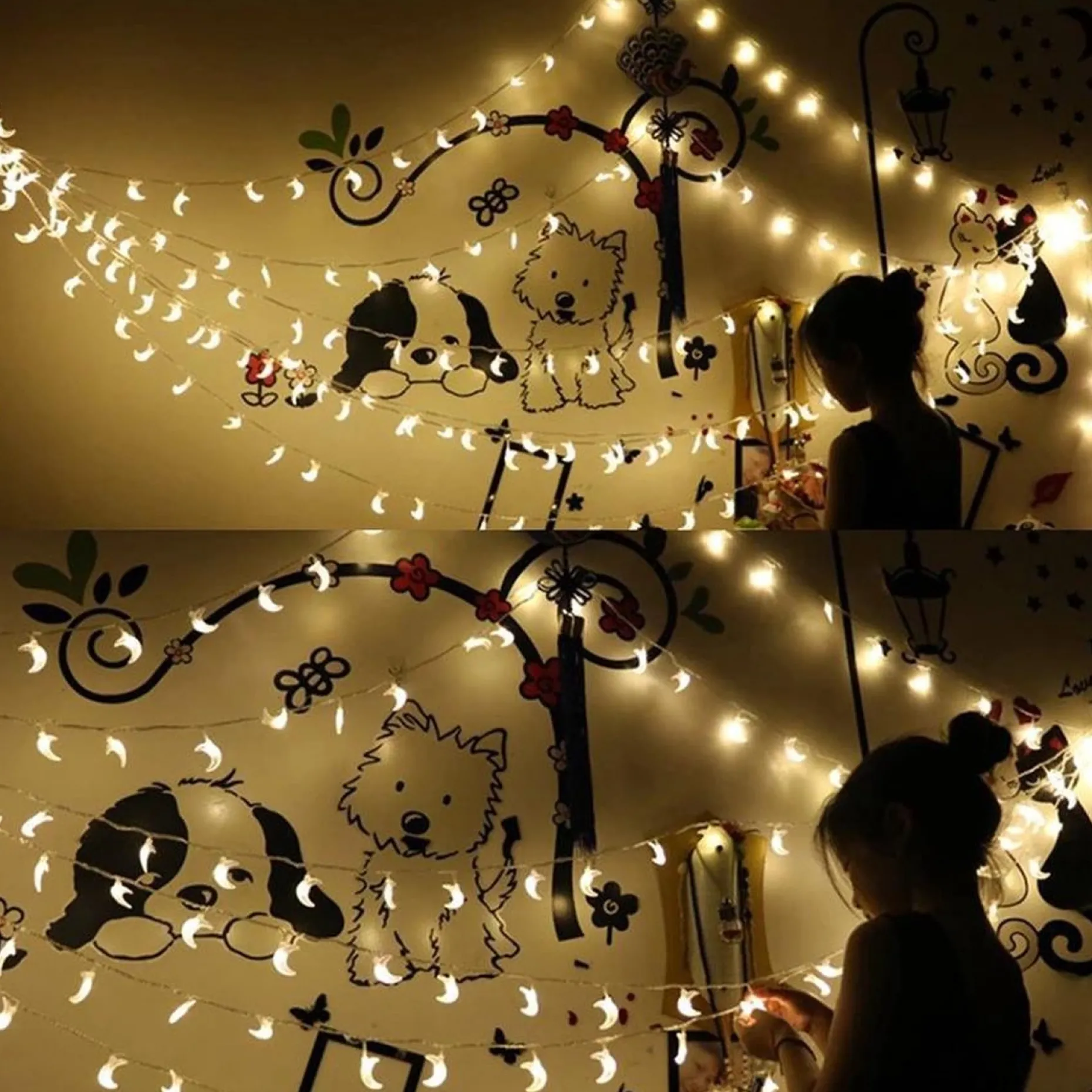 Brill-ligfut Kerstlichtsnoeren^Led Lampjes Slinger - Maantjes - 6 Meter - 40 Lichtjes - Werkt Op Batterijen - Knipperfunctie - Slaapkamer - Kerstverlichting