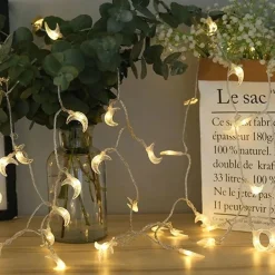 Brill-ligfut Kerstlichtsnoeren^Led Lampjes Slinger - Maantjes - 3 Meter - 20 Lichtjes - Werkt Op Batterijen - Knipperfunctie - Slaapkamer - Kerstverlichting