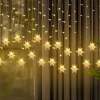 Merkloos Verlichte Kerstfiguren^Led Lichtgordijn Led Lichtsnoer Led Sneeuwvlokken Kerstverlichting Voor Binnen En Buiten Kerstdecoratie Kerstversiering 96Leds Ip44 8 Modi 3,5M Warm Wit