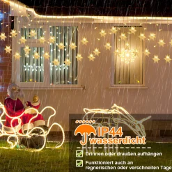 Merkloos Verlichte Kerstfiguren^Led Lichtgordijn Led Lichtsnoer Led Sneeuwvlokken Kerstverlichting Voor Binnen En Buiten Kerstdecoratie Kerstversiering 96Leds Ip44 8 Modi 3,5M Warm Wit