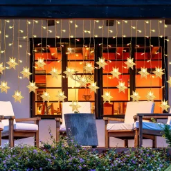 Merkloos Verlichte Kerstfiguren^Led Lichtgordijn Led Lichtsnoer Led Sneeuwvlokken Kerstverlichting Voor Binnen En Buiten Kerstdecoratie Kerstversiering 96Leds Ip44 8 Modi 3,5M Warm Wit