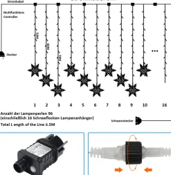 Merkloos Verlichte Kerstfiguren^Led Lichtgordijn Led Lichtsnoer Led Sneeuwvlokken Kerstverlichting Voor Binnen En Buiten Kerstdecoratie Kerstversiering 96Leds Ip44 8 Modi 3,5M Warm Wit
