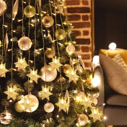 Merkloos Verlichte Kerstfiguren^Led Lichtgordijn Led Lichtsnoer Led Sneeuwvlokken Kerstverlichting Voor Binnen En Buiten Kerstdecoratie Kerstversiering 96Leds Ip44 8 Modi 3,5M Warm Wit