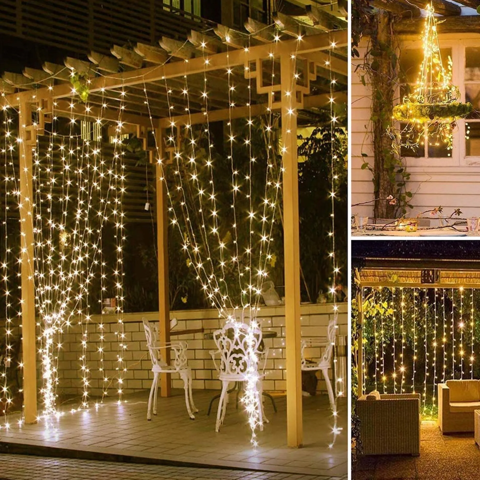 ‘Merkloos’’ Lichtgordijnen^Led Lichtgordijn Sfeerverlichting - Incl. Batterijen, Afstandsbediening En Spijkertjes - 3X3 Meter - Warm Wit - Sfeerverlichting Voor Binnen En Buiten - 300 Leds