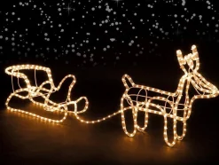 Kerstspullen.com Verlichte Kerstfiguren^Ledmaxx Lichtslang Led-Rendier Met Slee - 140 X 23 X 65 Cm - Voor Binnen En Buiten
